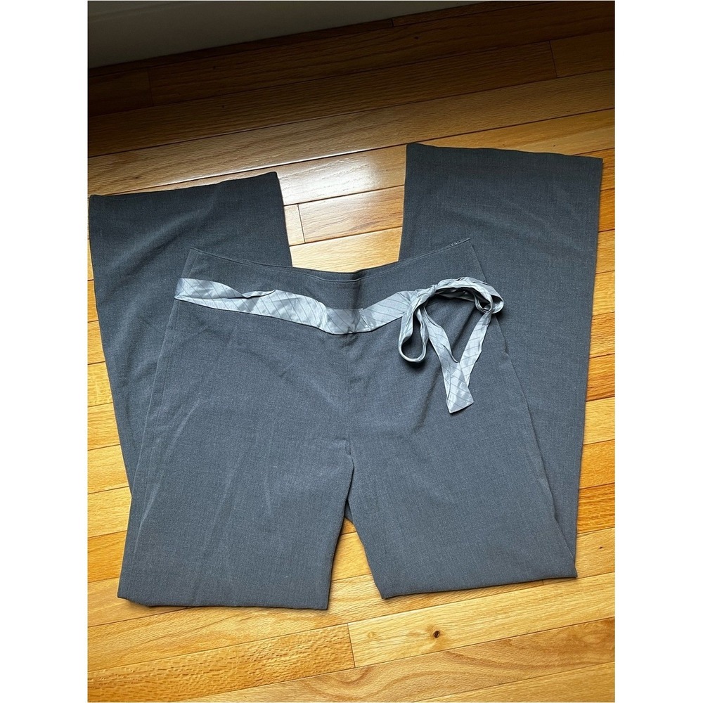 Luciano Dante Gray Wide Leg Trousers Satin Ribbon Tie Dress Pants Womens 12